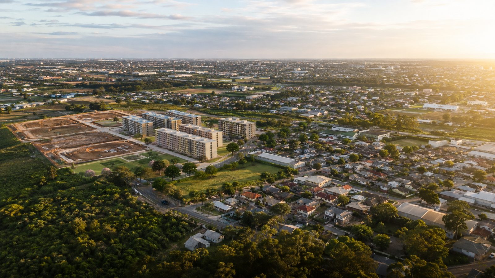 Canteiro de obras de residencial habitacional em construção no bairro Guajuviras, em Canoas